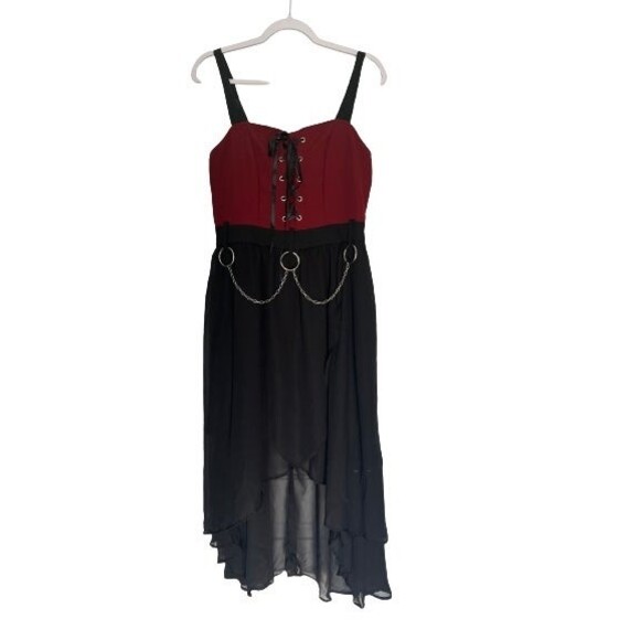 Red & Black O-Ring Hi-Low Goth Vibes Dress NEW Size Large - Picture 9 of 9